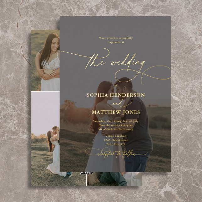 Elegant Script 5 Foto Hochzeit Folieneinladung (Von Creator hochgeladen)
