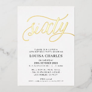 ELEGANT SCRIPT 60. Geburtstagsparty Stilgold Folieneinladung