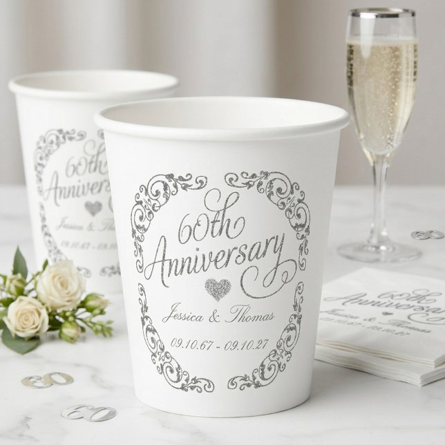 Elegant Script 60th Diamond Wedding Anniversary Pappbecher (Von Creator hochgeladen)