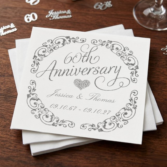 Elegant Script 60th Diamond Wedding Anniversary Serviette (Von Creator hochgeladen)