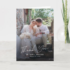 Elegant script 6 photo wedding  dankeskarte