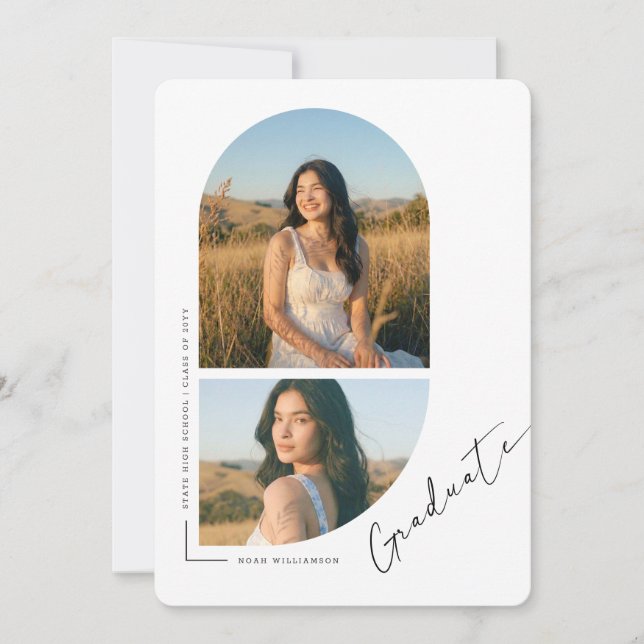 Elegant Script Arch Photo Collage Graduation Ankündigung (Vorderseite)