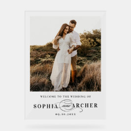 Elegant Script Black and White Wedding Welcome Acrylschild