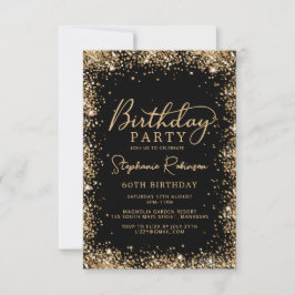 Elegant Script Black Gold Glitter 60th Birthday Einladung