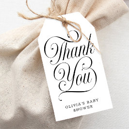 Elegant Script Black & White Baby Shower Favor Geschenkanhänger