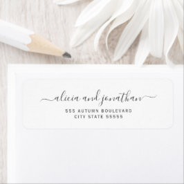 Elegant script black white wedding return address