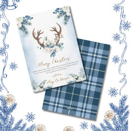 Elegant Script Blue Non Photo Watercolor Reindeer Feiertagskarte