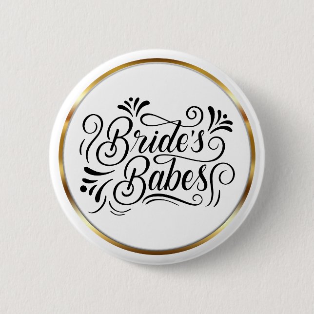 Elegant Script Brautjungfern Goldrahmen Button (Vorderseite)