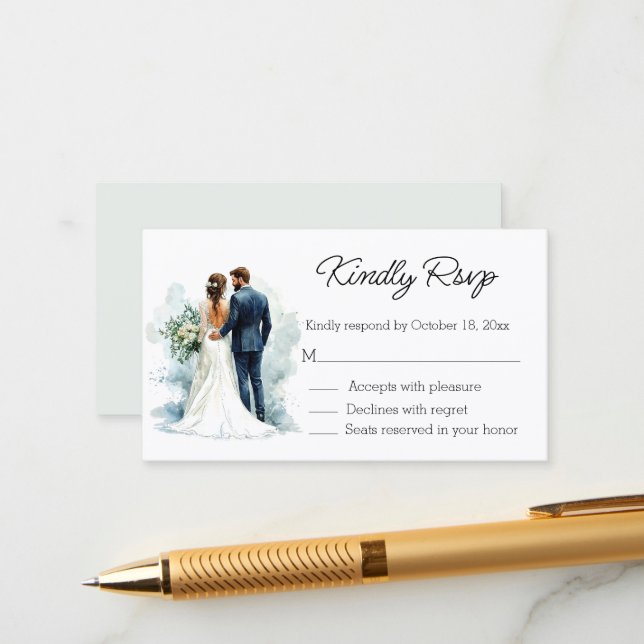 elegant script bride & groom rsvp wedding begleitkarte (Vorderseite/Rückseite Beispiel)