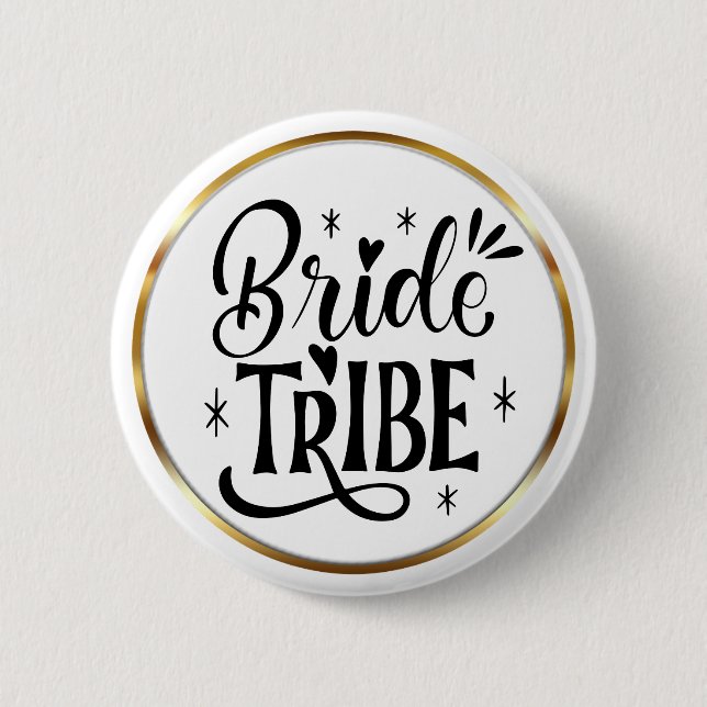 Elegant Script Bride Tribe Gold Frame Button (Vorderseite)
