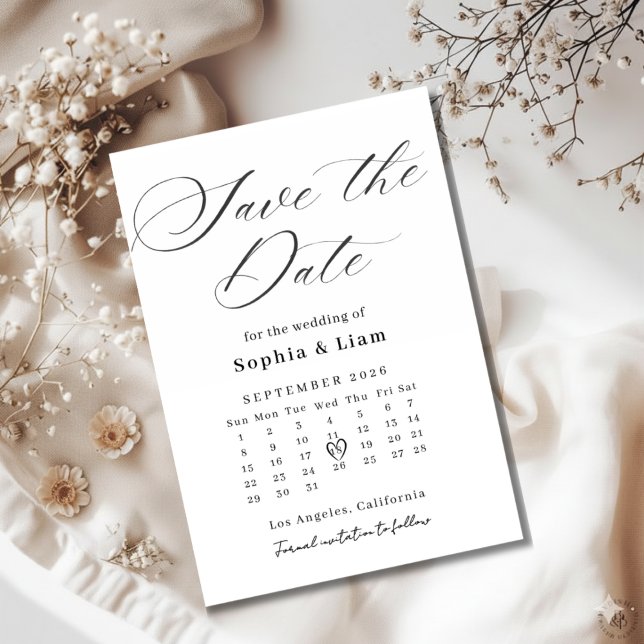 Elegant Script Calendar Save the Date Card Einladung (Von Creator hochgeladen)