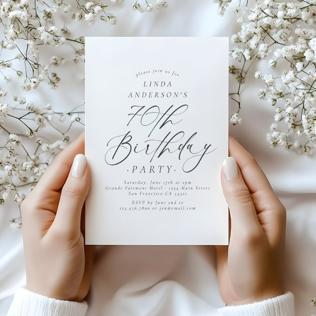 Elegant Script Calligraphy 70th Birthday Party  Einladung (Von Creator hochgeladen)