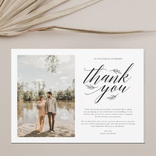 Elegant Script Calligraphy Photo Wedding Dankeskarte
