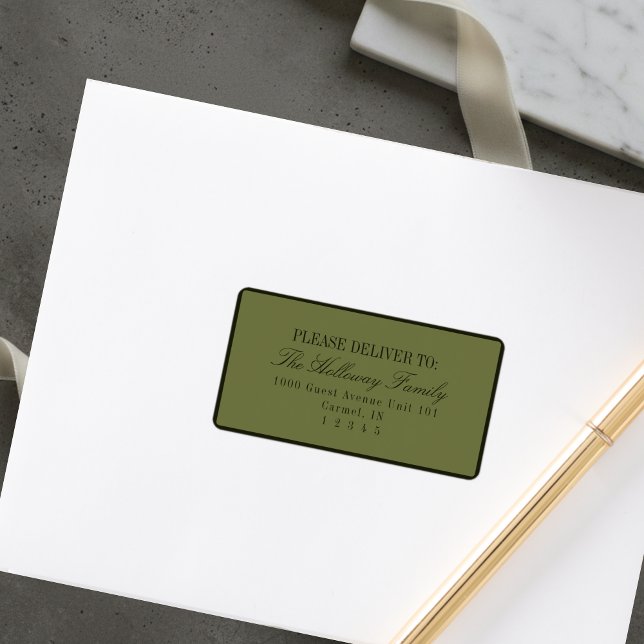 Elegant Script Dark Green Formal Wedding Adressaufkleber (Elegant Script Dark Green Formal Wedding Label)