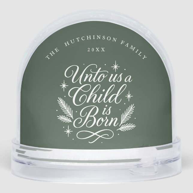 Elegant Script Dark Green Photo Religious Schneekugeln (Rückseite)