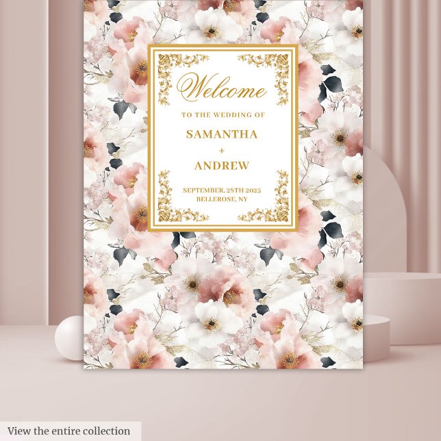 Elegant Script dusty pink floral Hochzeitstapestes Wandteppich (Elegant Script dusty pink floral wedding tapestry)