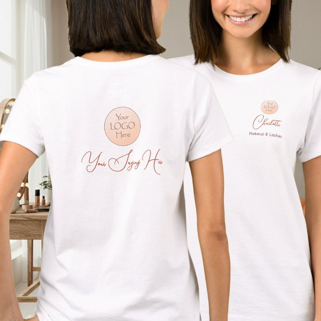 Elegant Script Employee Name Business Logo Makeup T-Shirt (Von Creator hochgeladen)