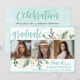 Elegant Script Eucalyptus Greenery 3 Foto Grad Einladung