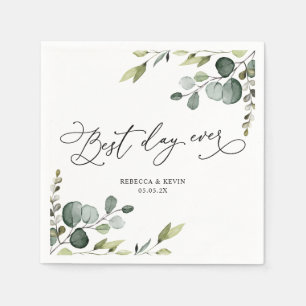 Elegant Script Eucalyptus Greenery Wedding Paper Serviette