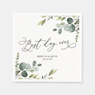 Elegant Script Eucalyptus Greenery Wedding Paper Serviette