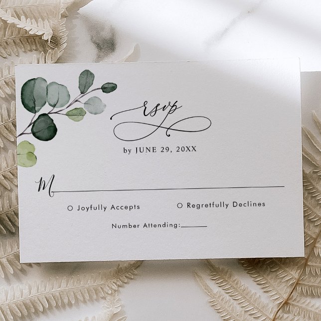 Elegant Script Eucalyptus Greenery Wedding RSVP Karte (Von Creator hochgeladen)
