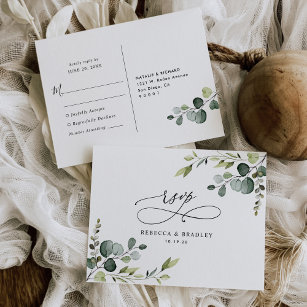 Elegant Script Eucalyptus Greenery Wedding Rsvp Postkarte