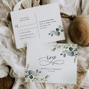 Elegant Script Eucalyptus Greenery Wedding Rsvp Postkarte