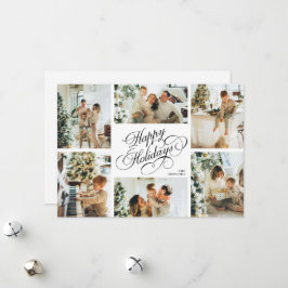 Elegant Script & Family Photo Collage Christmas Feiertagskarte