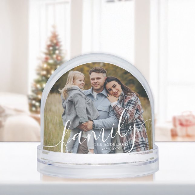 Elegant Script "Family" Photo Snow Globe Schneekugeln (Von Creator hochgeladen)