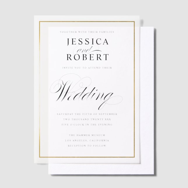 Elegant Script Faux Gold Border Wedding (Versetzt)