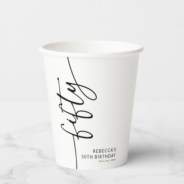 Elegant Script Fifty 50. Geburtstag Pappbecher (Vorderseite)