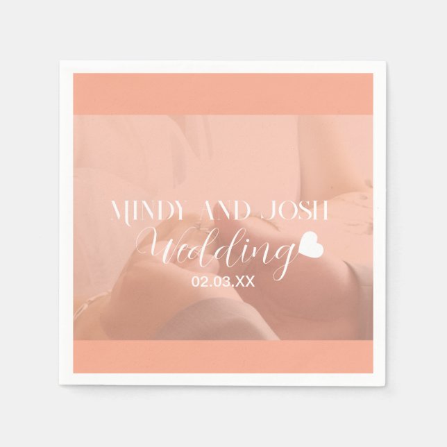 Elegant Script floating heart Photo Serviette (Vorderseite)