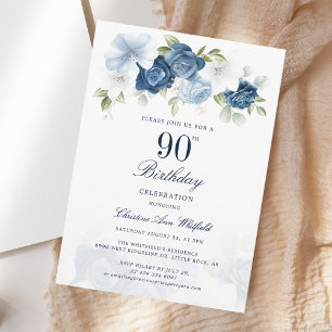 Elegant Script Floral 90. Geburtstag Einladung