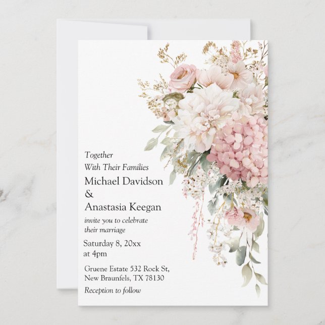 elegant script floral pink wedding invitation   mitteilungskarte (Vorderseite)