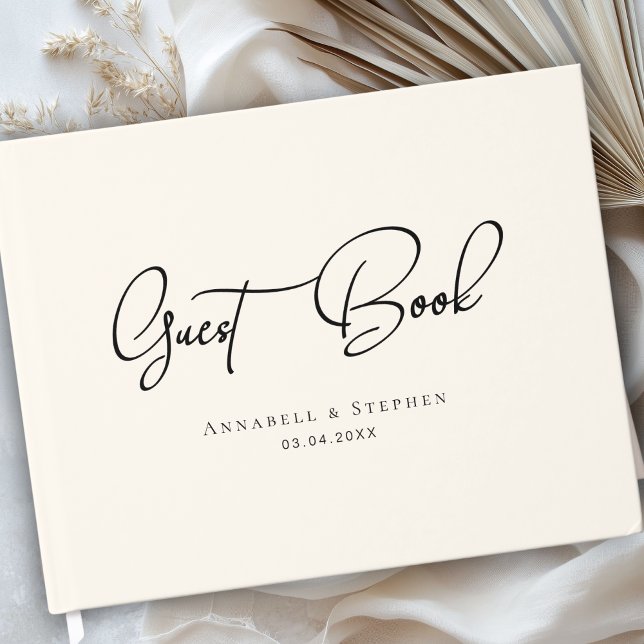 Elegant, Script Font Beige Wedding  Gästebuch (Elegant, Script Font Beige Wedding Custom Guest Book)