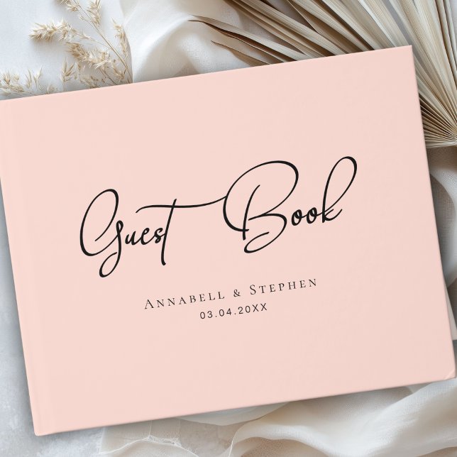 Elegant Script Font Blush Pink Wedding  Gästebuch (Elegant Script Font Blush Pink Wedding Custom Guest Book)