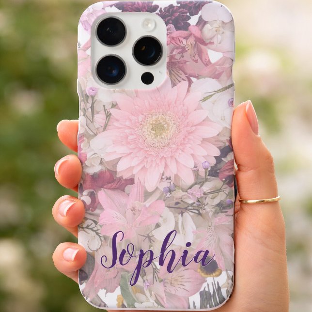 Elegant Script Font Custom Name Soft Floral  iPhone Hülle (Elegant Soft Pink Blush Floral Custom iPhone Case)
