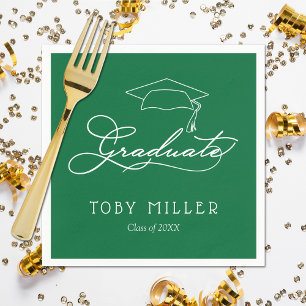 Elegant Script Grad Cap Grüner Abschluss Napkins Serviette