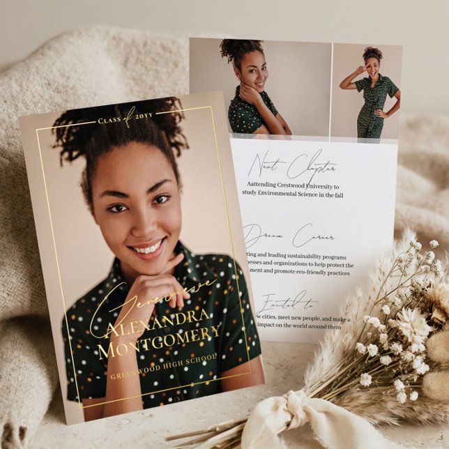 Elegant Script Grad Photo Graduation Announcement Folieneinladung (Elegant Script Grad Photo Graduation Announcement)