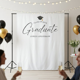 Elegant Script Graduation Party Photo Backdrop Wandteppich