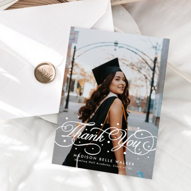 Elegant Script Graduation Photo Dankeskarte (Von Creator hochgeladen)