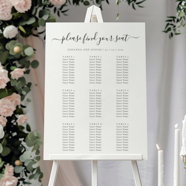 Elegant Script  Guest List Wedding Seating Chart Poster (Von Creator hochgeladen)