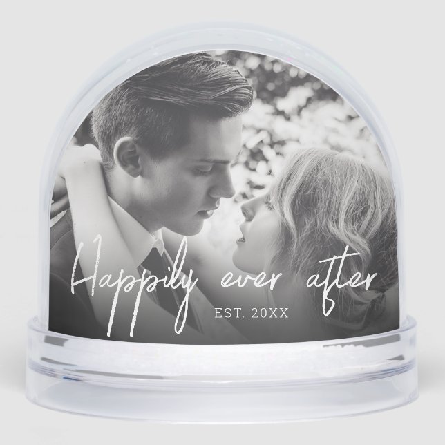 Elegant Script Happily Ever after Couple Photo Schneekugeln (Vorderseite)