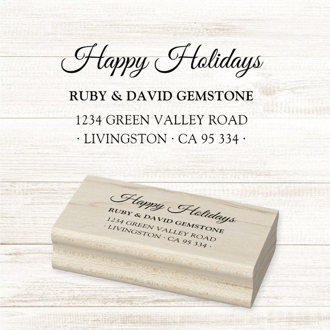 Elegant Script Happy Holidays Return Address  Gummistempel (Elegant classic script Happy Holidays Christmas return address rubber stamp.)