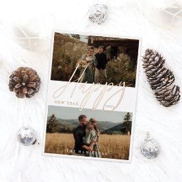 Elegant Script Happy New Year Minimal Couple Photo Folien Feiertagskarte