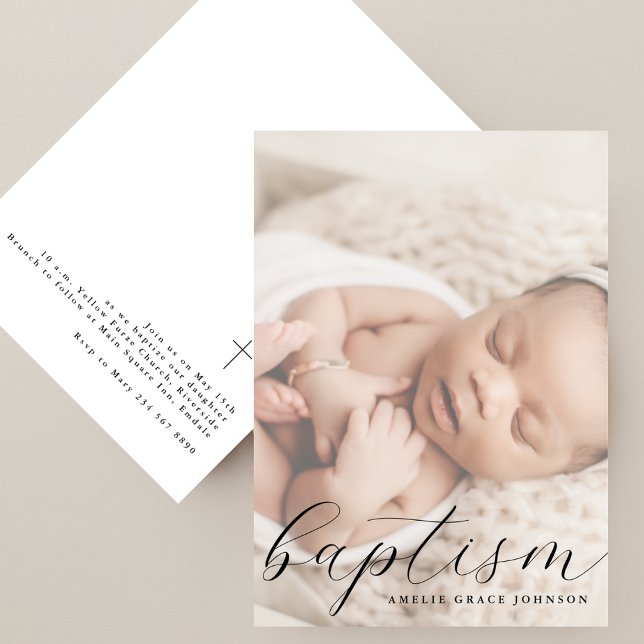 Elegant Script Hazy Photo Simple Baptism Einladung (Von Creator hochgeladen)
