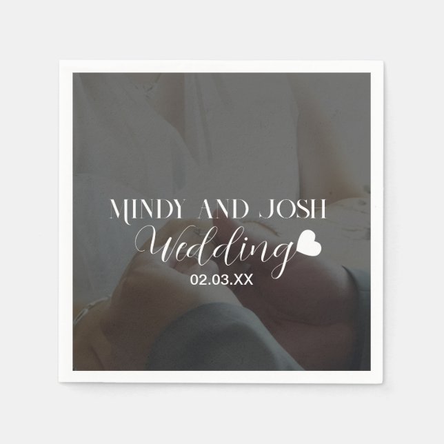 Elegant Script Heart Photo  Serviette (Vorderseite)