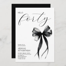 Elegant Script Hello Forty Bow 40th Birthday Party