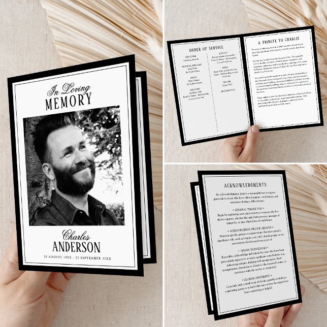 Elegant Script In Loving Memory Photo Memorial Programm (Von Creator hochgeladen)