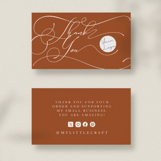 Elegant Script Logo Thank You Branding Terracotta Visitenkarte (Von Creator hochgeladen)